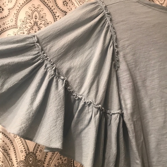 Anthropologie Dusty Blue Ruffle Sleeve T-Shirt - Picture 5 of 5